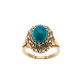 Exotic Rarity - Vintage 18K Rose Gold Natural Persian Turquoise & Cubic Zirconia  Cluster Ring (VR786)