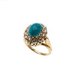 Exotic Rarity - Vintage 18K Rose Gold Natural Persian Turquoise & Cubic Zirconia  Cluster Ring (VR786)