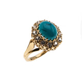 Exotic Rarity - Vintage 18K Rose Gold Natural Persian Turquoise & Cubic Zirconia  Cluster Ring (VR786)