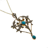 Seaside Days - Victorian 9K Gold Persian Turquoise & Natural Pearl Lavalier Brooch/Pendant (VICP102)