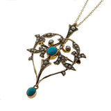 Seaside Days - Victorian 9K Gold Persian Turquoise & Natural Pearl Lavalier Brooch/Pendant (VICP102)