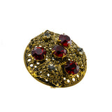 Red Red Wine - Vintage Brass Crystal Rhinestone Filigree Brooch (VBR196)