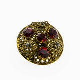 Red Red Wine - Vintage Brass Crystal Rhinestone Filigree Brooch (VBR196)
