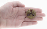 Red Red Wine - Vintage Brass Crystal Rhinestone Filigree Brooch (VBR196)