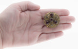 Red Red Wine - Vintage Brass Crystal Rhinestone Filigree Brooch (VBR196)
