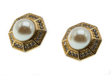 Richelieu Classics - Vintage Signed 'Richelieu' Gold Plated Faux Pearl & Crystal Rhinestone Clip - On Earrings (VE330)