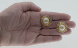 Richelieu Classics - Vintage Signed 'Richelieu' Gold Plated Faux Pearl & Crystal Rhinestone Clip - On Earrings (VE330)