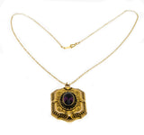Purple Reign - Victorian Signed 'Wightman & Hough' Gold Filled Amethyst Paste Locket & Chain (VICP104)
