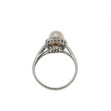 A Feminine Classic - Vintage 14K White Gold Cultured Pearl & Diamond Ring (VR671)