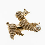Playful Pooch - Vintage Marcel Boucher Gold Toned Cultured Pearl Poodle Playing With Ball Brooch (VBR159)