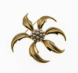Spray Flower - Vintage Marcel Boucher Gold Toned Faux Pearl Flower Brooch (VBR161)