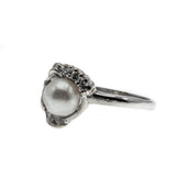 Snow Flower - Vintage Retro 14K White Gold Cultured Pearl & Diamond Ring  (VR675)