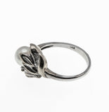 Snow Flower - Vintage Retro 14K White Gold Cultured Pearl & Diamond Ring  (VR675)