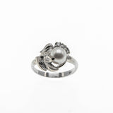 Snow Flower - Vintage Retro 14K White Gold Cultured Pearl & Diamond Ring  (VR675)