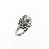 Snow Flower - Vintage Retro 14K White Gold Cultured Pearl & Diamond Ring  (VR675)