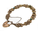 Promenade Days  - Victorian 9K Rose Gold Natural Turquoise & Seed Pearl Fancy Link Padlock Gate Bracelet & Pendant  (VICB026)