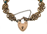 Promenade Days  - Victorian 9K Rose Gold Natural Turquoise & Seed Pearl Fancy Link Padlock Gate Bracelet & Pendant  (VICB026)