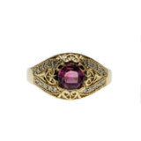 Neoclassical Adornment - Vintage Bespoke 14K Gold Pink Sapphire & Diamond Ring  (VR694)