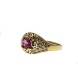 Neoclassical Adornment - Vintage Bespoke 14K Gold Pink Sapphire & Diamond Ring  (VR694)