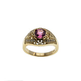 Neoclassical Adornment - Vintage Bespoke 14K Gold Pink Sapphire & Diamond Ring  (VR694)