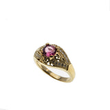 Neoclassical Adornment - Vintage Bespoke 14K Gold Pink Sapphire & Diamond Ring  (VR694)