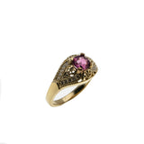 Neoclassical Adornment - Vintage Bespoke 14K Gold Pink Sapphire & Diamond Ring  (VR694)
