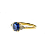 Ocean Tide - Vintage 18K Gold Natural Ceylon Sapphire & Trillion Cut Diamond Ring (VR695)