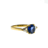 Ocean Tide - Vintage 18K Gold Natural Ceylon Sapphire & Trillion Cut Diamond Ring (VR695)