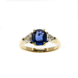 Ocean Tide - Vintage 18K Gold Natural Ceylon Sapphire & Trillion Cut Diamond Ring (VR695)