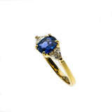 Ocean Tide - Vintage 18K Gold Natural Ceylon Sapphire & Trillion Cut Diamond Ring (VR695)