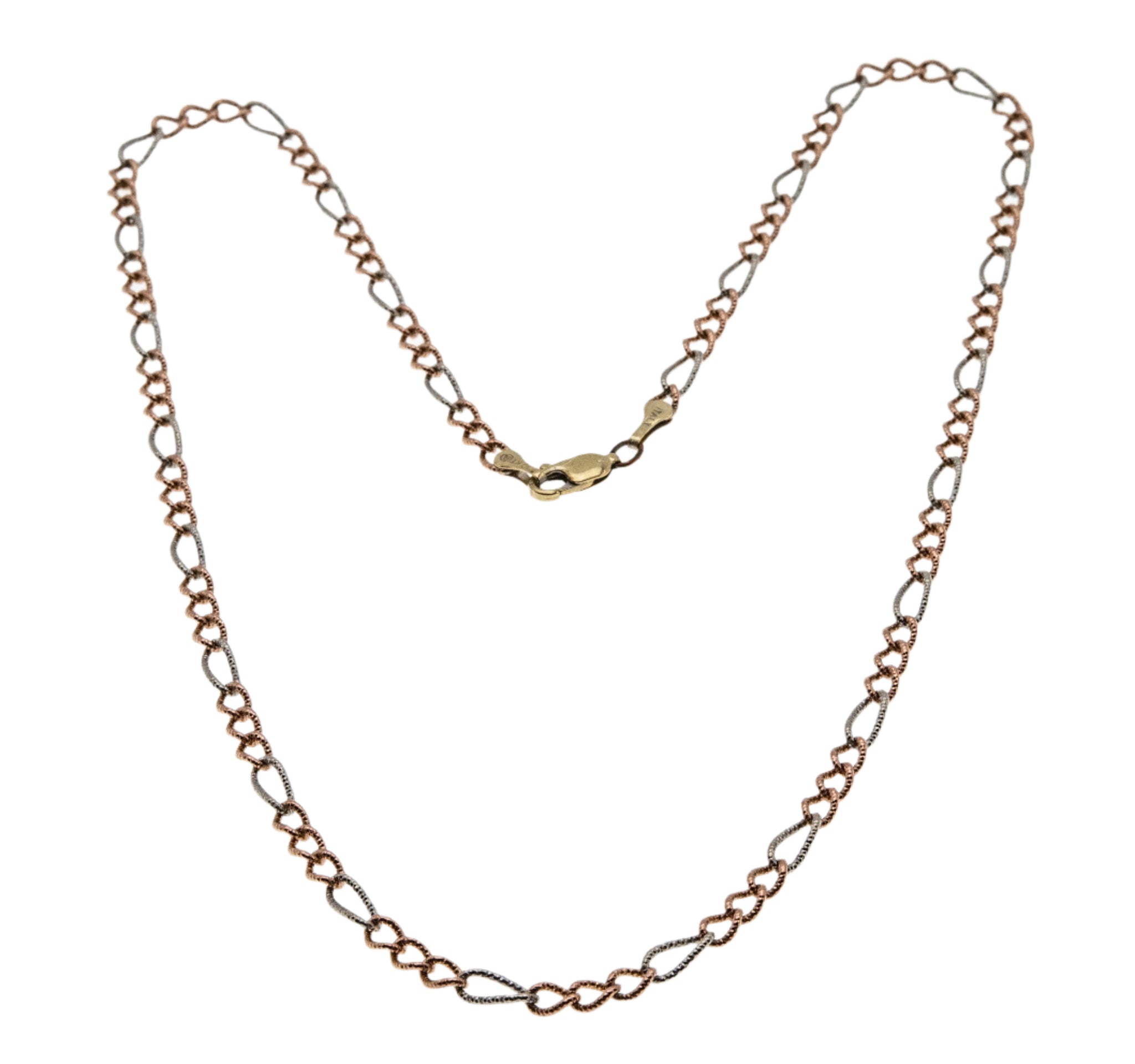 Shimmer On - Estate Italian 10K Rose Gold & White gold Diamond Cut Figaro Chain (EN020)