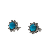 Sparkling Sea - Vintage Sterling Silver Turquoise & Diamond Stud Earrings (VE135)