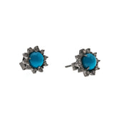 Sparkling Sea - Vintage Sterling Silver Turquoise & Diamond Stud Earrings (VE135)