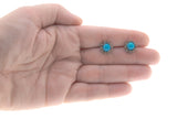 Sparkling Sea - Vintage Sterling Silver Turquoise & Diamond Stud Earrings (VE135)