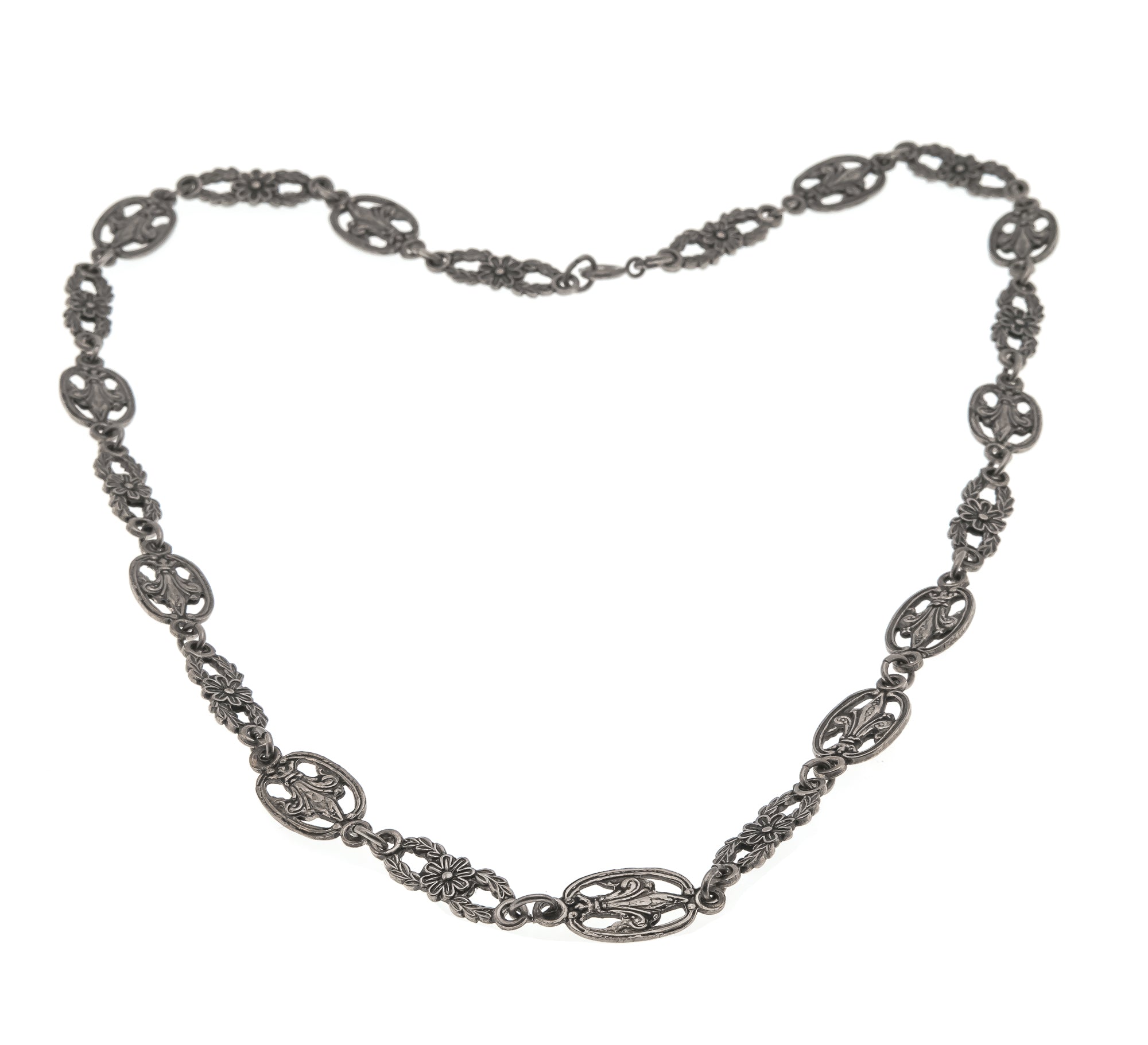 Peruzzi Treasure - Victorian Italian Sterling Silver Ornate Open-work Chain Necklace  (VICN025)