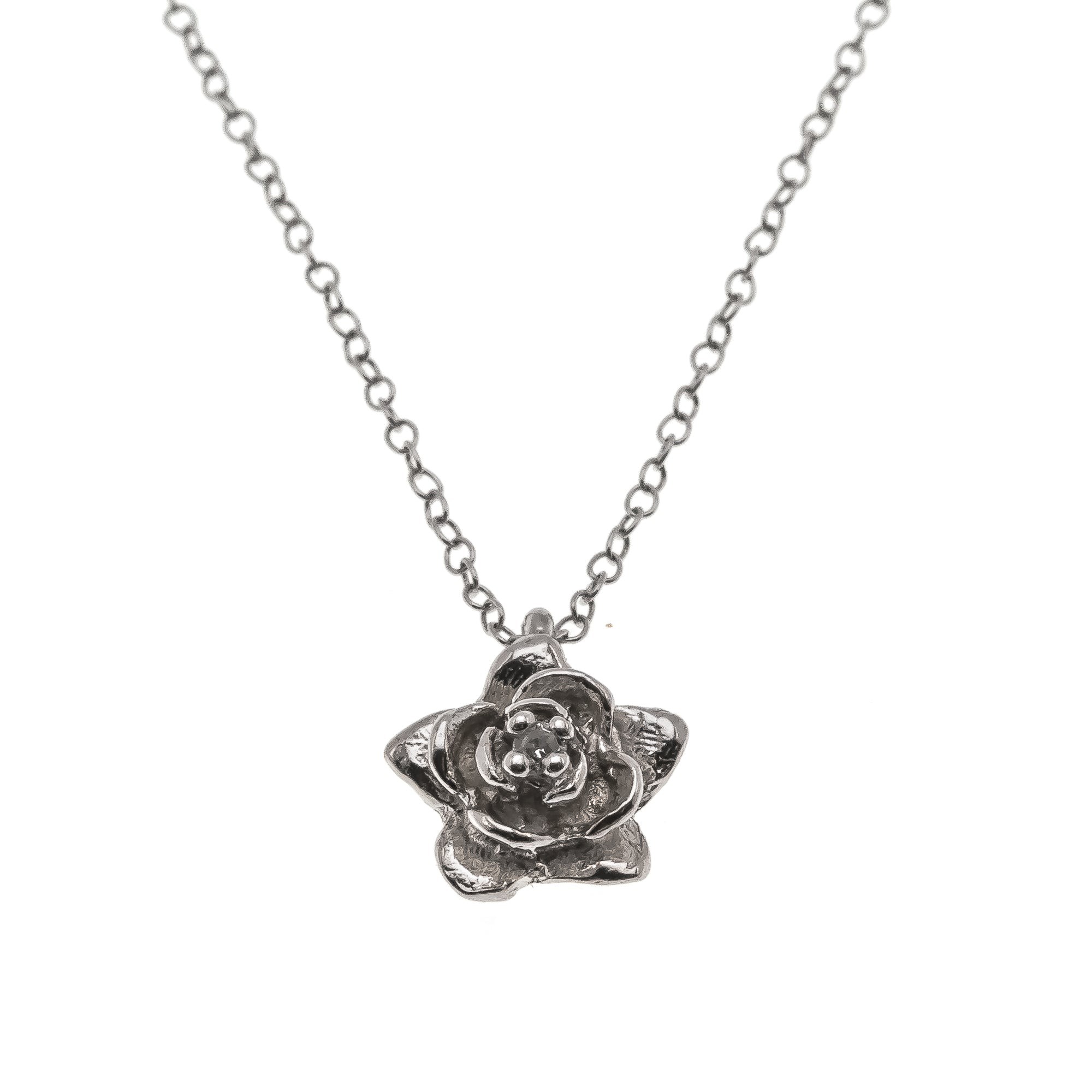 Little Darling - Vintage Retro 14K White Gold Natural Diamond Blossom Pendant & Chain (VP053)