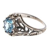 Sky - Estate Sterling Silver Blue Natural Topaz Scottish Thistle Ring (ER104)