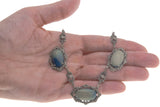 Art Deco Sterling Sliver Lapis Lazuli & Marcasite Necklace (ADN017)