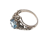 Sky - Estate Sterling Silver Blue Natural Topaz Scottish Thistle Ring (ER104)