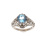Sky - Estate Sterling Silver Blue Natural Topaz Scottish Thistle Ring (ER104)