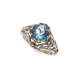 Sky - Estate Sterling Silver Blue Natural Topaz Scottish Thistle Ring (ER104)