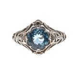 Sky - Estate Sterling Silver Blue Natural Topaz Scottish Thistle Ring (ER104)