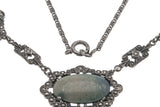 Art Deco Sterling Sliver Lapis Lazuli & Marcasite Necklace (ADN017)