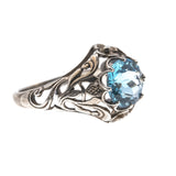 Sky - Estate Sterling Silver Blue Natural Topaz Scottish Thistle Ring (ER104)