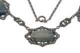 Art Deco Sterling Sliver Lapis Lazuli & Marcasite Necklace (ADN017)