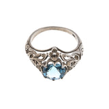 Sky - Estate Sterling Silver Blue Natural Topaz Scottish Thistle Ring (ER104)