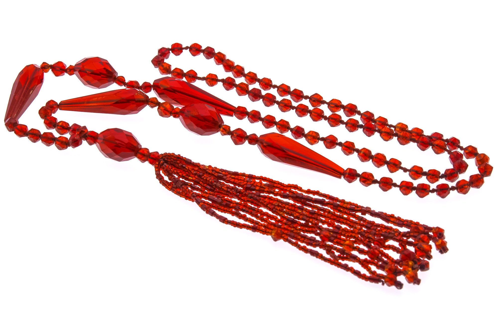 Art Deco Flapper Sautoir Ruby Red Czech Crystal Necklace