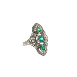 Green With Envy - Estate Sterling Silver Natural Emerald & Seed Pearl Filigree Ring (ER063)