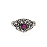Mon Chéri - Estate Sterling Silver Natural Ruby & Seed Pearl Filigree Ring  (ER060)