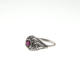 Mon Chéri - Estate Sterling Silver Natural Ruby & Seed Pearl Filigree Ring  (ER060)